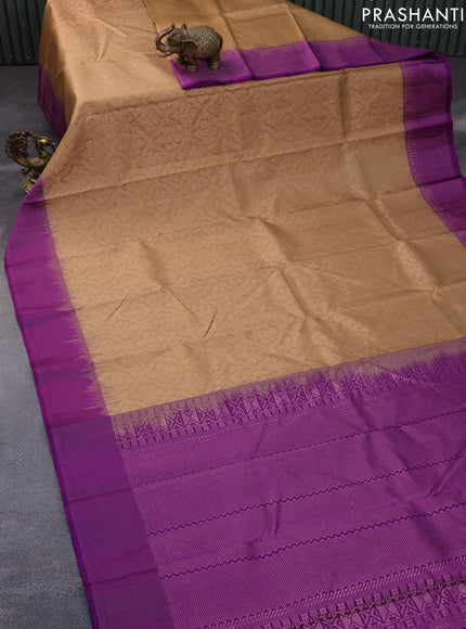 Pure soft silk saree sandal and purple with allover zari woven brocade weaves and zari woven border