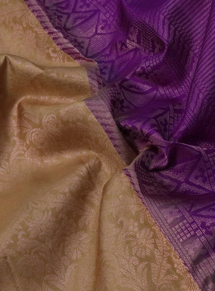 Pure soft silk saree sandal and purple with allover zari woven brocade weaves and zari woven border