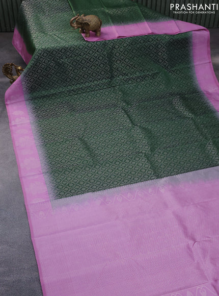 Pure soft silk saree green and mauve pink with allover silver zari woven brocade weaves and silver zari woven butta border