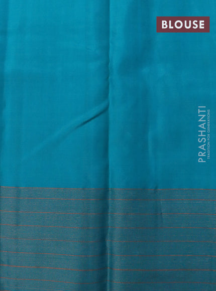 Pure soft silk saree elaichi green and teal blue with allover checked pattern & silver zari buttas and zari woven border