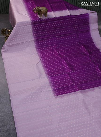 Pure soft silk saree deep purple and pastel lavender with silver & copper zari weaves and zari woven butta border