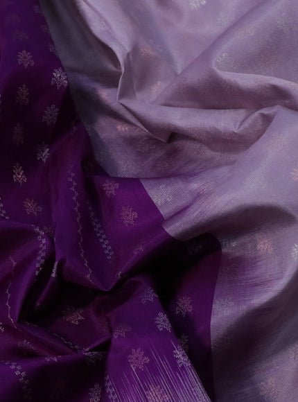 Pure soft silk saree deep purple and pastel lavender with silver & copper zari weaves and zari woven butta border