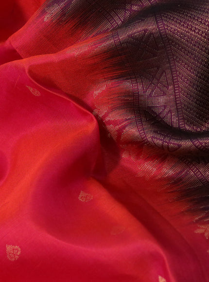 Pure soft silk saree dual shade of pinkish orange and dark magenta pink with zari woven buttas and annam zari woven korvai border