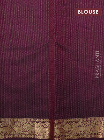 Pure soft silk saree dual shade of pinkish orange and dark magenta pink with zari woven buttas and annam zari woven korvai border