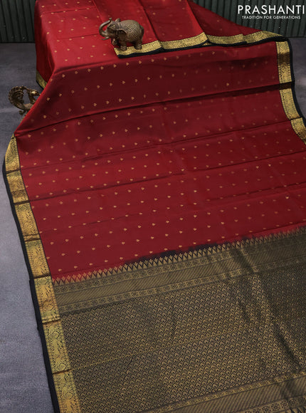 Pure soft silk saree maroon and black with zari woven buttas and annam zari woven korvai border