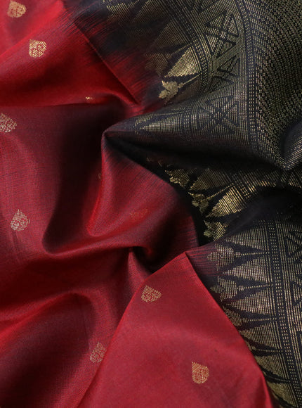 Pure soft silk saree maroon and black with zari woven buttas and annam zari woven korvai border