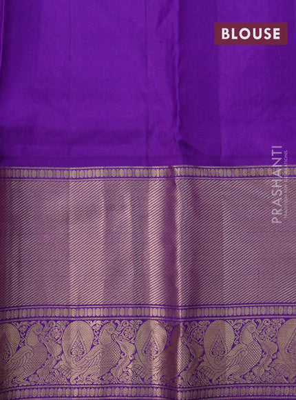 Pure soft silk saree dual shade of pinkish orange and violet with allover zari woven buttas and long annam zari woven border