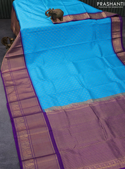 Pure soft silk saree light blue and violet with allover zari woven buttas and long annam zari woven border