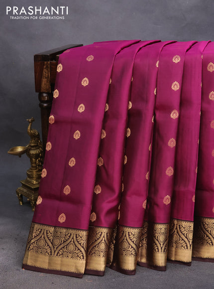 Pure soft silk saree magenta pink and coffee brown with zari woven buttas and zari woven border