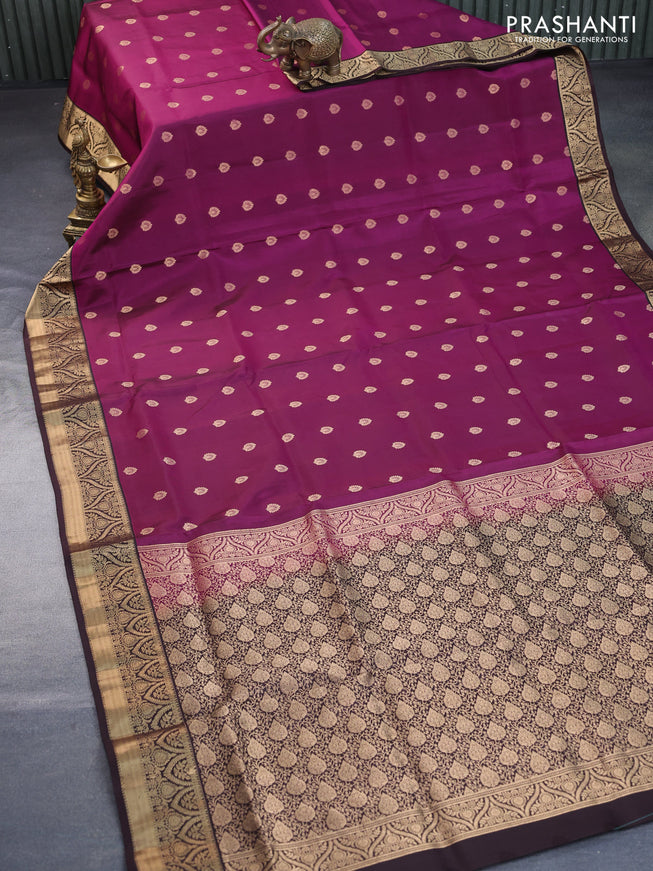 Pure soft silk saree magenta pink and coffee brown with zari woven buttas and zari woven border