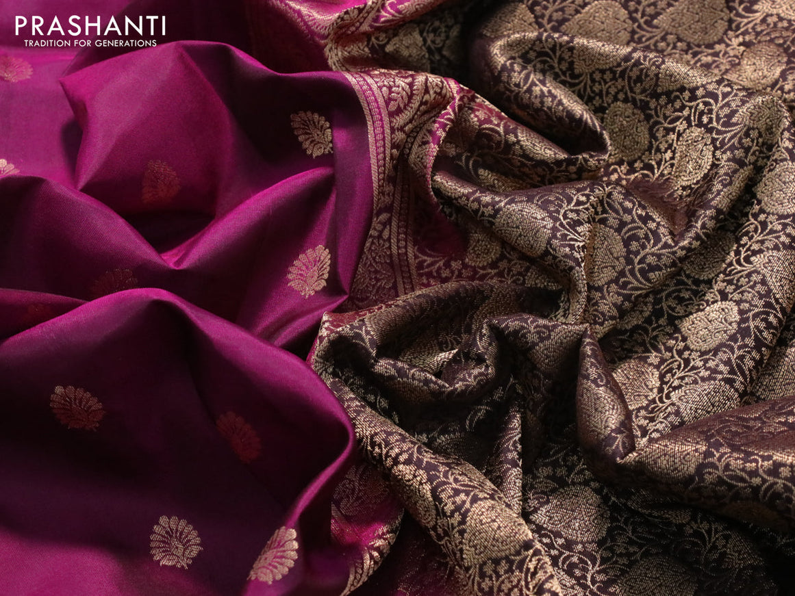 Pure soft silk saree magenta pink and coffee brown with zari woven buttas and zari woven border