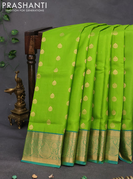 Pure soft silk saree light green and teal blue with zari woven buttas and paisley zari woven border