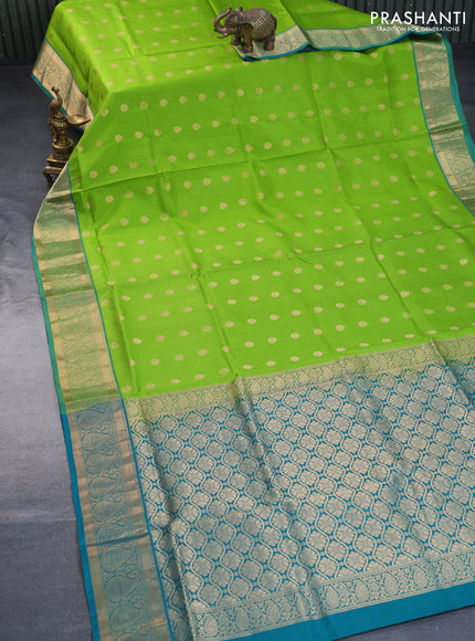 Pure soft silk saree light green and teal blue with zari woven buttas and paisley zari woven border