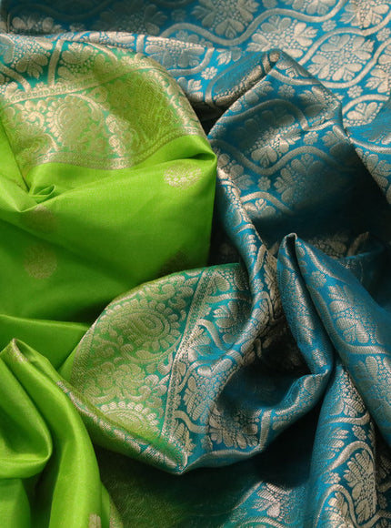 Pure soft silk saree light green and teal blue with zari woven buttas and paisley zari woven border