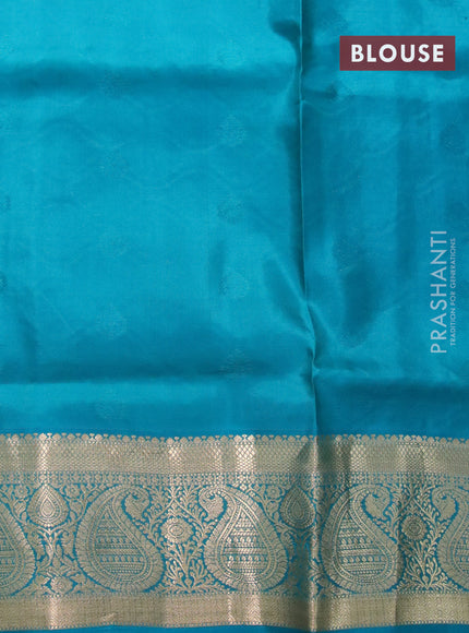 Pure soft silk saree light green and teal blue with zari woven buttas and paisley zari woven border