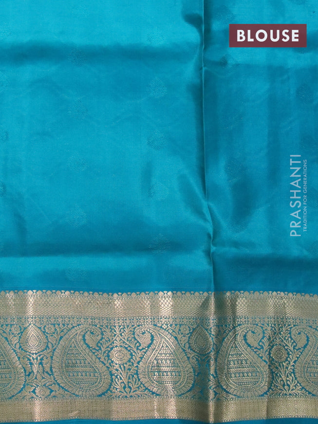 Pure soft silk saree light green and teal blue with zari woven buttas and paisley zari woven border