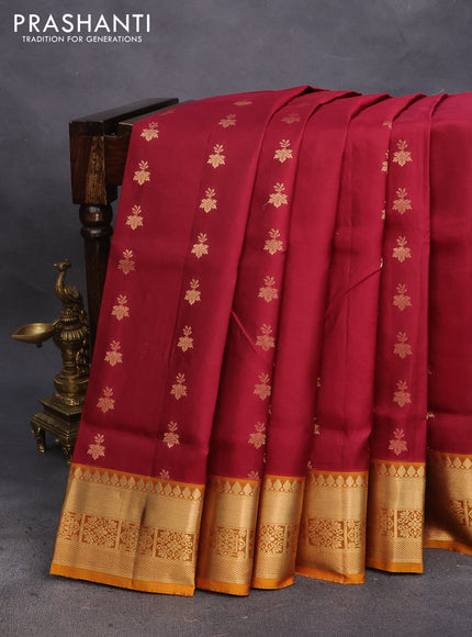 Pure soft silk saree maroon and mustard shade with zari woven buttas and zari woven border