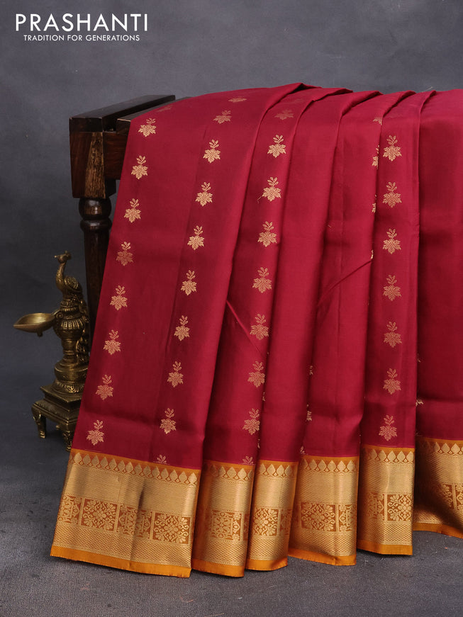 Pure soft silk saree maroon and mustard shade with zari woven buttas and zari woven border