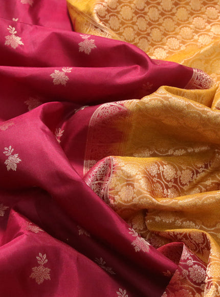 Pure soft silk saree maroon and mustard shade with zari woven buttas and zari woven border