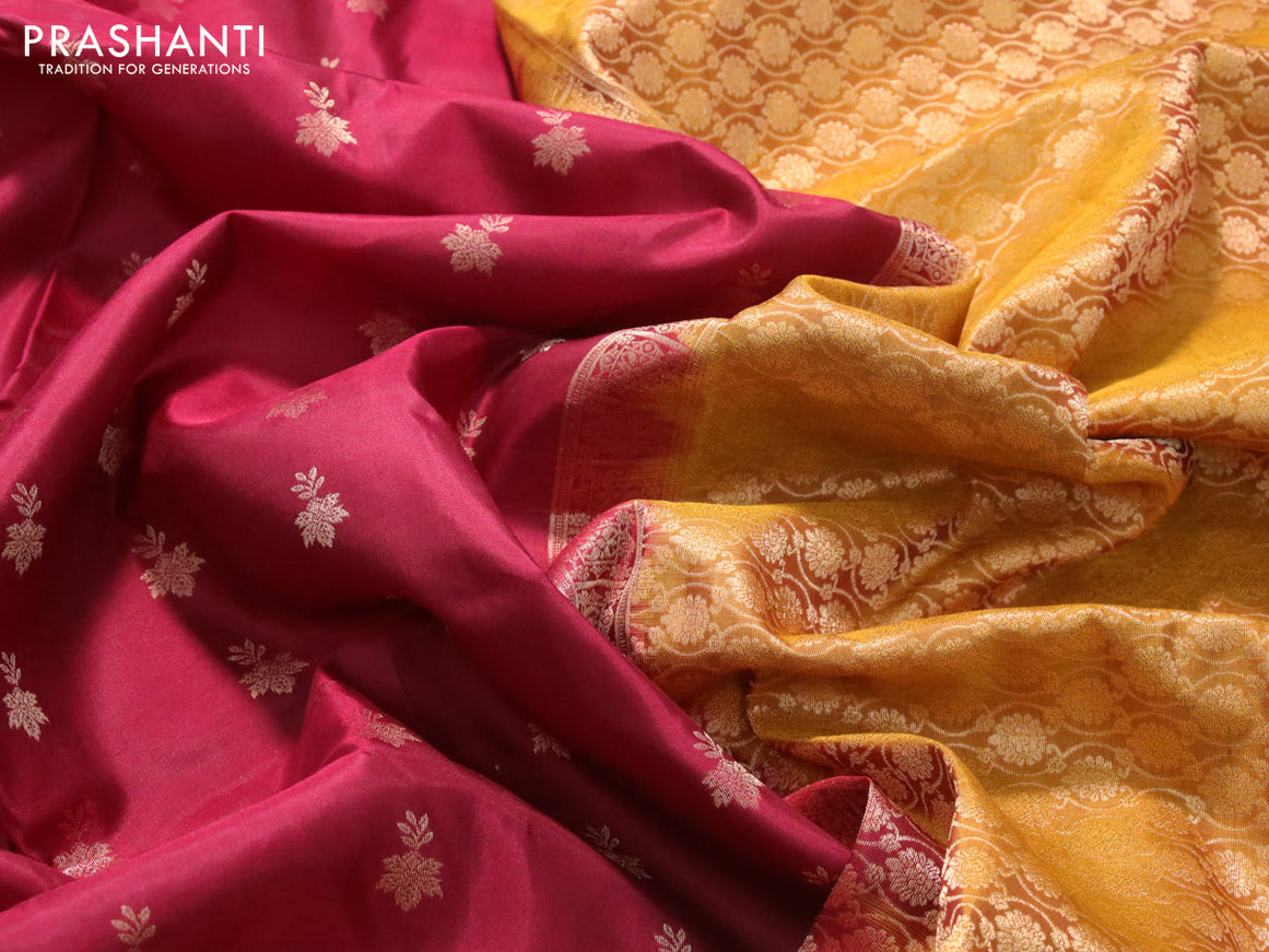 Pure soft silk saree maroon and mustard shade with zari woven buttas and zari woven border