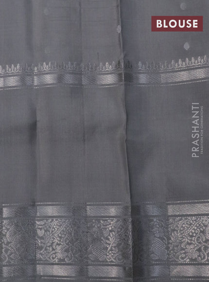 Pure soft silk saree light blue and grey with silver zari woven paisley buttas and long rettapet silver zari woven border