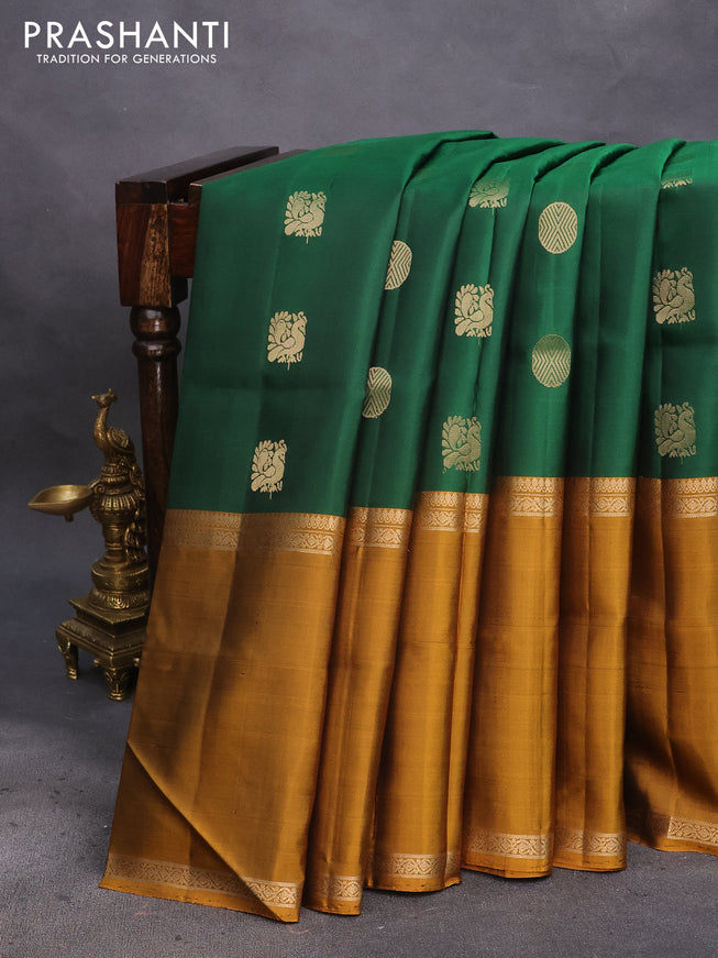 Pure soft silk saree green and mustard shade with annam zari woven buttas and rettapet zari woven border