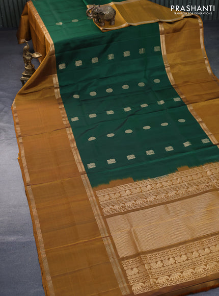 Pure soft silk saree green and mustard shade with annam zari woven buttas and rettapet zari woven border