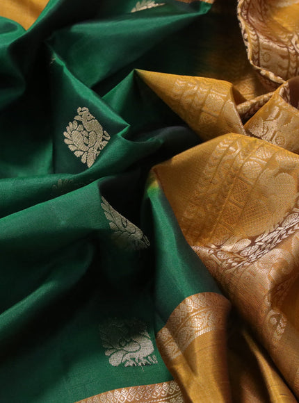 Pure soft silk saree green and mustard shade with annam zari woven buttas and rettapet zari woven border