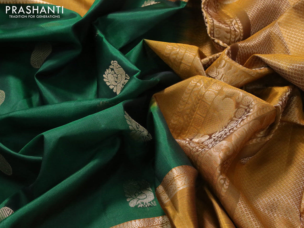 Pure soft silk saree green and mustard shade with annam zari woven buttas and rettapet zari woven border