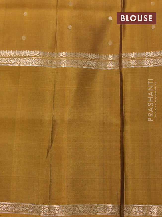 Pure soft silk saree green and mustard shade with annam zari woven buttas and rettapet zari woven border