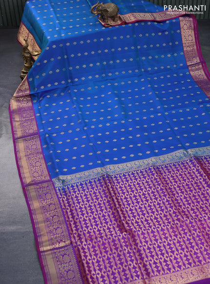 Pure soft silk saree cs blue and purple with zari woven buttas and zari woven border