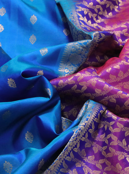 Pure soft silk saree cs blue and purple with zari woven buttas and zari woven border