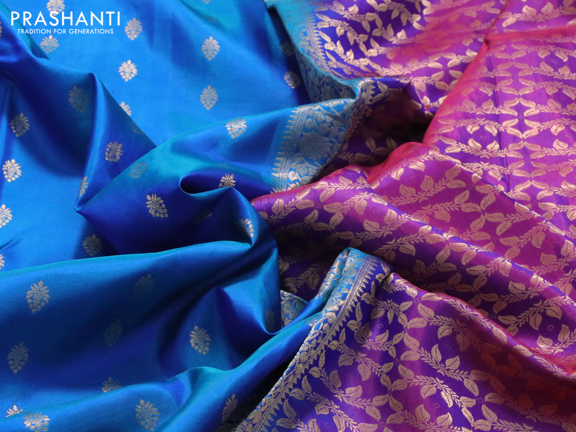 Pure soft silk saree cs blue and purple with zari woven buttas and zari woven border