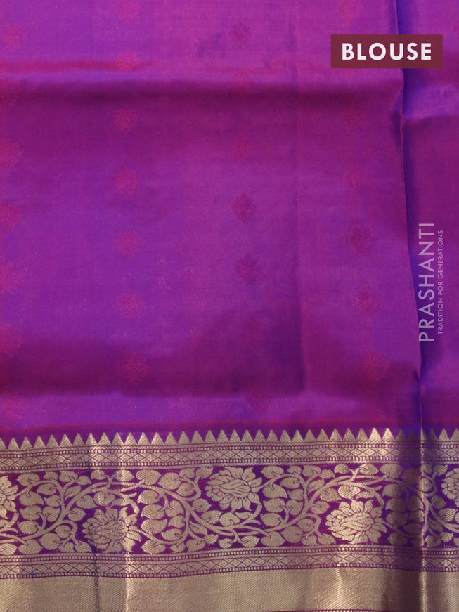 Pure soft silk saree cs blue and purple with zari woven buttas and zari woven border