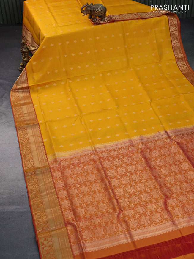 Pure soft silk saree mango yellow and dual shade of pinkish mustard with zari woven buttas and zari woven border