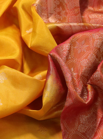 Pure soft silk saree mango yellow and dual shade of pinkish mustard with zari woven buttas and zari woven border