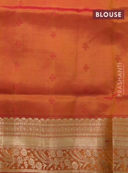 Pure soft silk saree mango yellow and dual shade of pinkish mustard with zari woven buttas and zari woven border