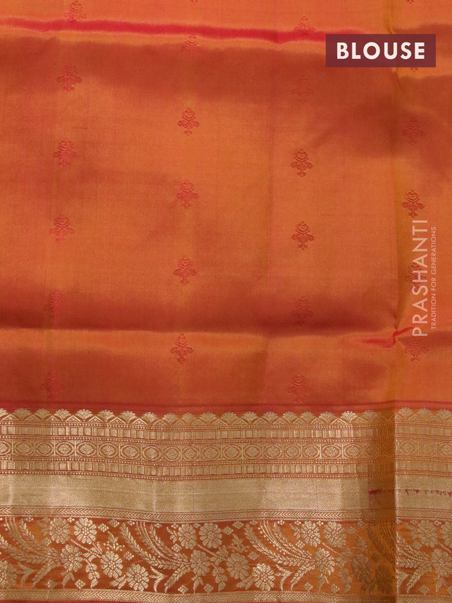 Pure soft silk saree mango yellow and dual shade of pinkish mustard with zari woven buttas and zari woven border