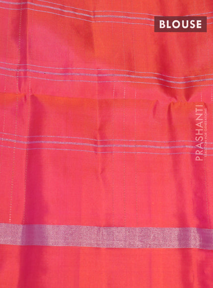 Pure soft silk saree pastel pink shade and dual shade of pinkish orange with allover zari checks & buttas and zari woven simple border