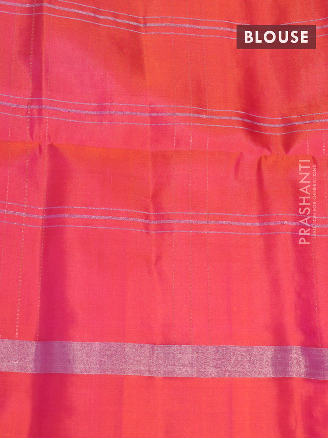 Pure soft silk saree pastel pink shade and dual shade of pinkish orange with allover zari checks & buttas and zari woven simple border