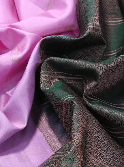 Pure soft silk saree lotus pink and bottle green with allover zari checks & buttas and zari woven simple border