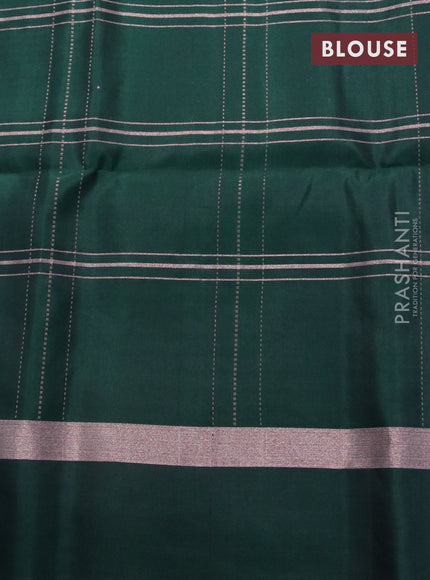 Pure soft silk saree lotus pink and bottle green with allover zari checks & buttas and zari woven simple border