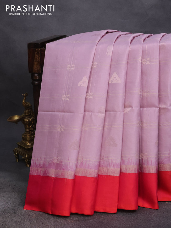 Pure soft silk saree pastel pink and dual shade of pinkish orange with allover zari checks & buttas and zari woven simple border