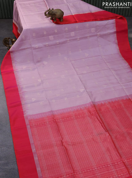 Pure soft silk saree pastel pink and dual shade of pinkish orange with allover zari checks & buttas and zari woven simple border