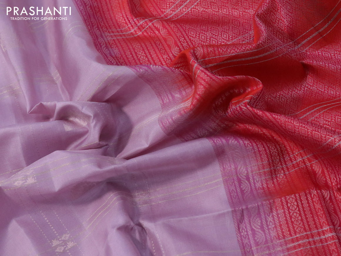 Pure soft silk saree pastel pink and dual shade of pinkish orange with allover zari checks & buttas and zari woven simple border