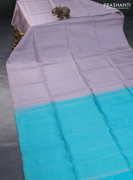 Pure soft silk saree pastel pink and teal blue with plain body and small zari woven border