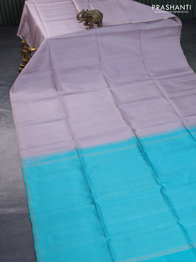 Pure soft silk saree pastel pink and teal blue with plain body and small zari woven border