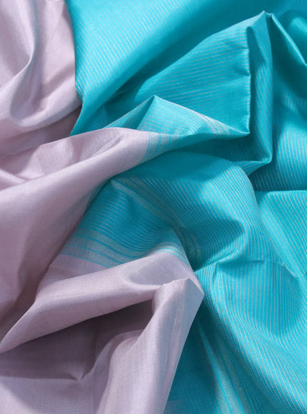 Pure soft silk saree pastel pink and teal blue with plain body and small zari woven border