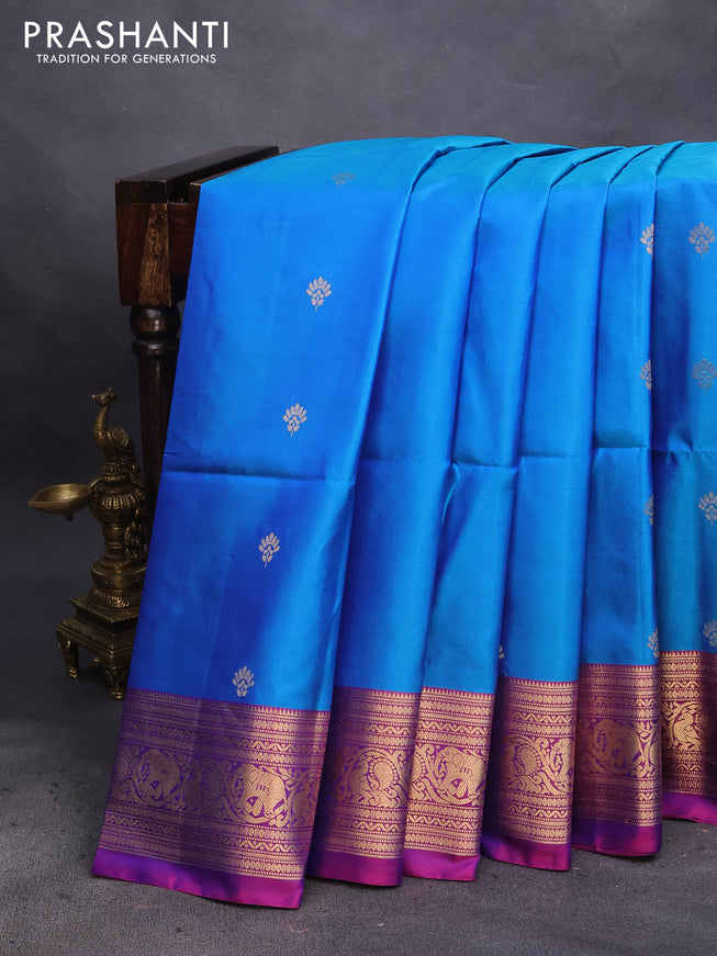 Pure soft silk saree cs blue and dual shade of purple with zari woven buttas and zari woven border