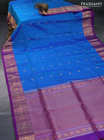 Pure soft silk saree cs blue and dual shade of purple with zari woven buttas and zari woven border